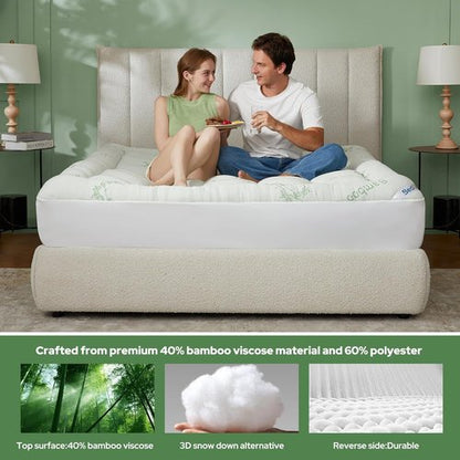 BEDLORE Twin Mattress Topper - Soft Bamboo Viscose Pillow Top for Back Pain Relief | Fits 6"-15" Mattresses