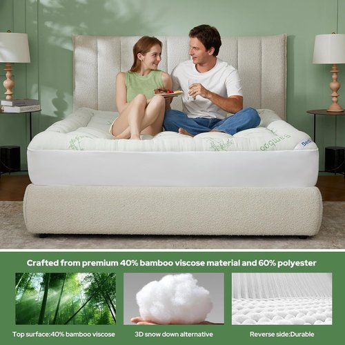 BEDLORE Twin Mattress Topper - Soft Bamboo Viscose Pillow Top for 6"-15" Mattresses | Breathable Comfort & Back Pain Relief