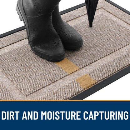 OLANLY Front Door Mat Indoor Outdoor Entrance, Waterproof All-Season, All-Weather Doormat, Sturdy Natural Rubber, Low Profile, Easy Clean Patio Porch Entryway Mat, 59x20, Camel