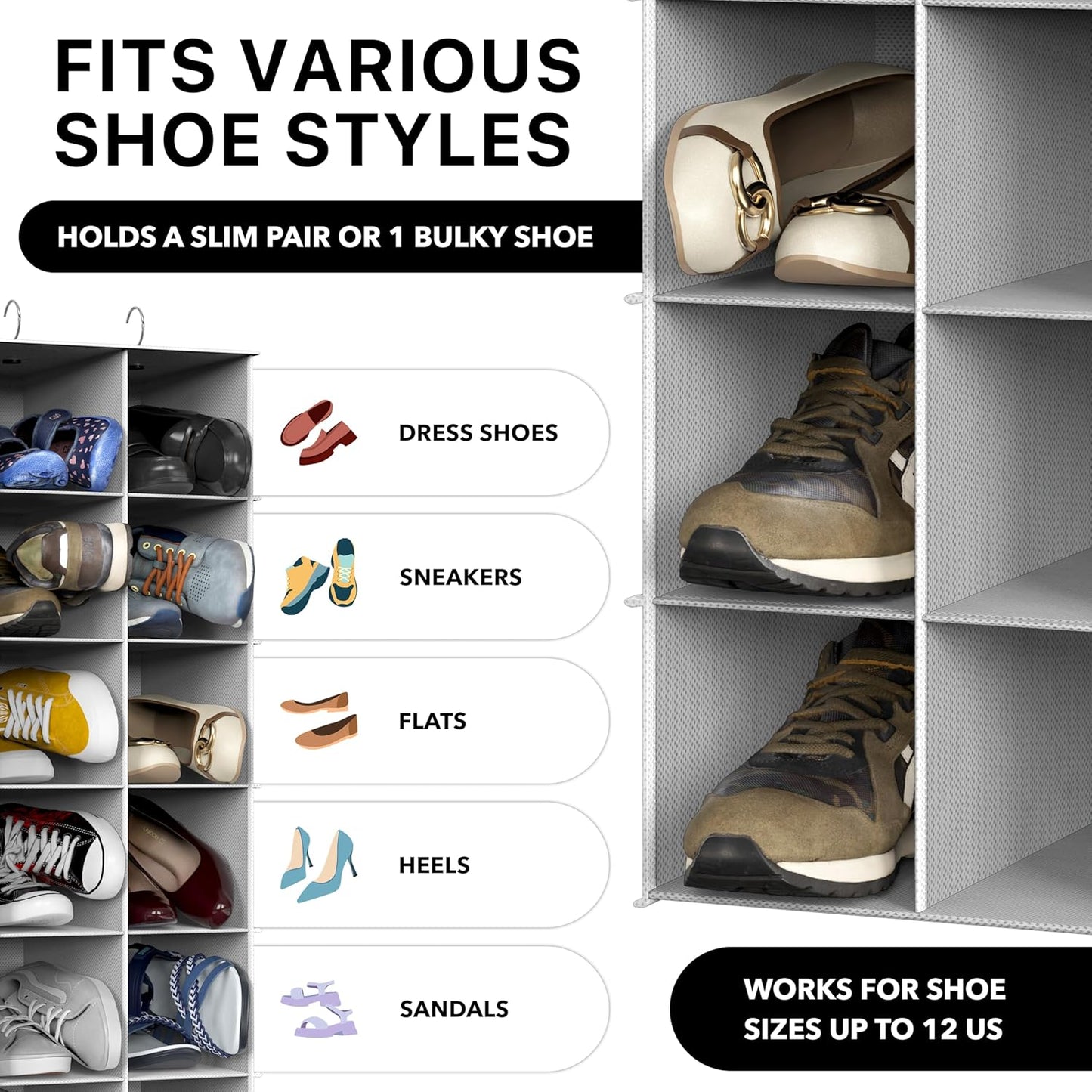 Simple Houseware 24-Section Hanging Shoe Organizer - Gray Closet Storage Solution