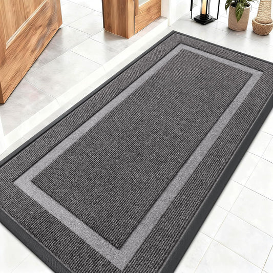 OLANLY Indoor Outdoor Front Door Mat - Waterproof All-Season Doormat | Sturdy Natural Rubber, 47x23, Dark Grey