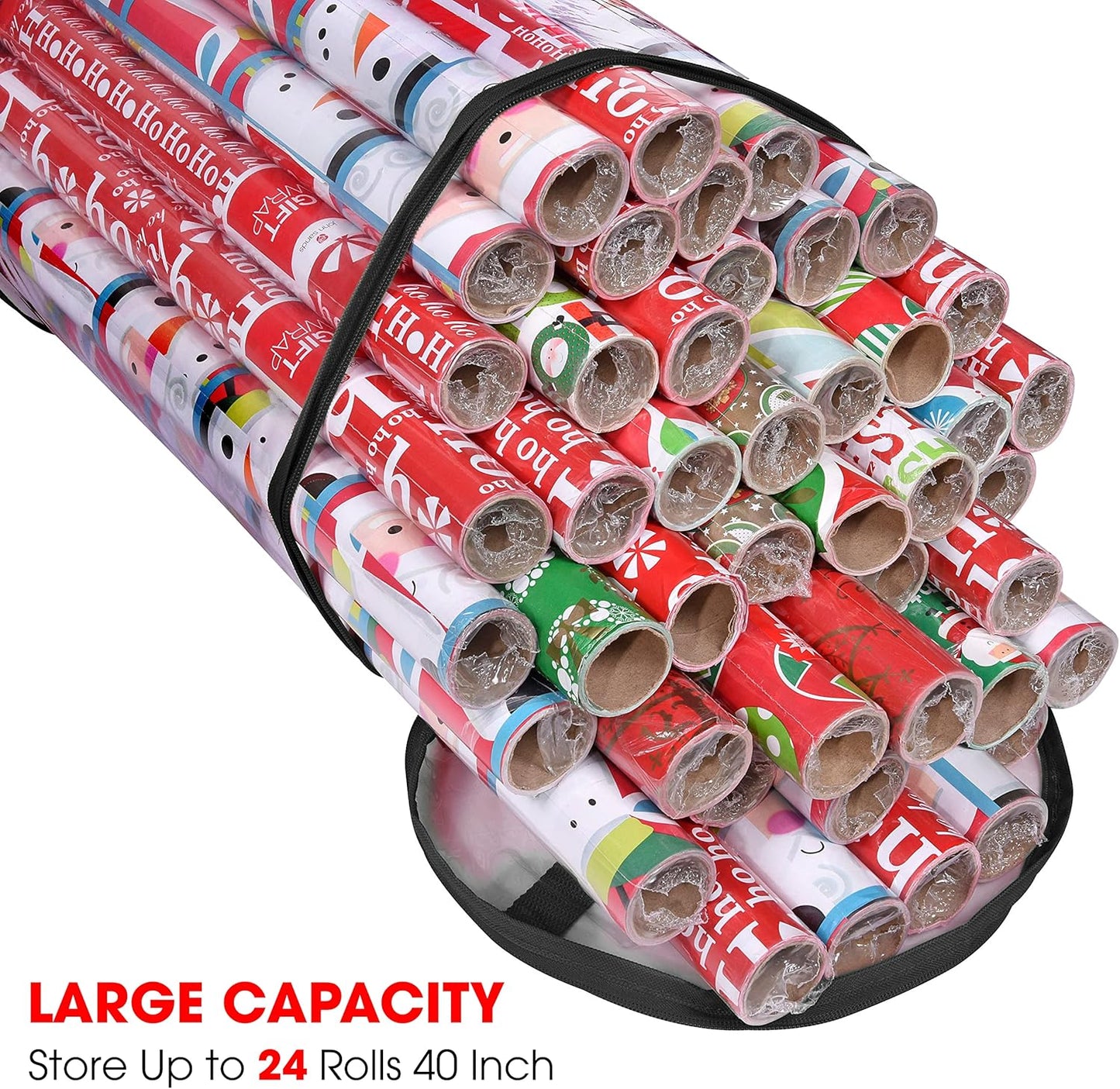 Primode Wrapping Paper Storage Bag - Heavy Duty Organizer for 24 Rolls | Fits 40-Inch Long Rolls, Clear PVC