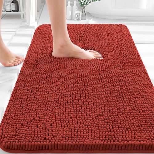 OLANLY Bathroom Rugs 36x24, Extra Soft Absorbent Chenille Bath Rugs, Rubber Backing Quick Dry, Machine Washable Bath Mats for Bathroom Floor, Tub and Shower, Home Decor Accessories, Rustic Terracotta