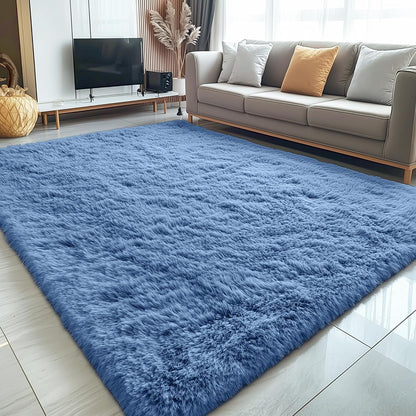 OLANLY Large 5x7 Machine Washable Area Rug - Soft Fluffy Shaggy Carpet for Living Room & Bedroom | Blue