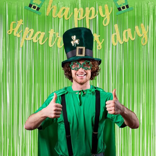 GREATRIL Tinsel Curtain Backdrop - Lime Green Streamers for St. Patrick's Day | 3.2ft X 8.2ft - 2 Packs