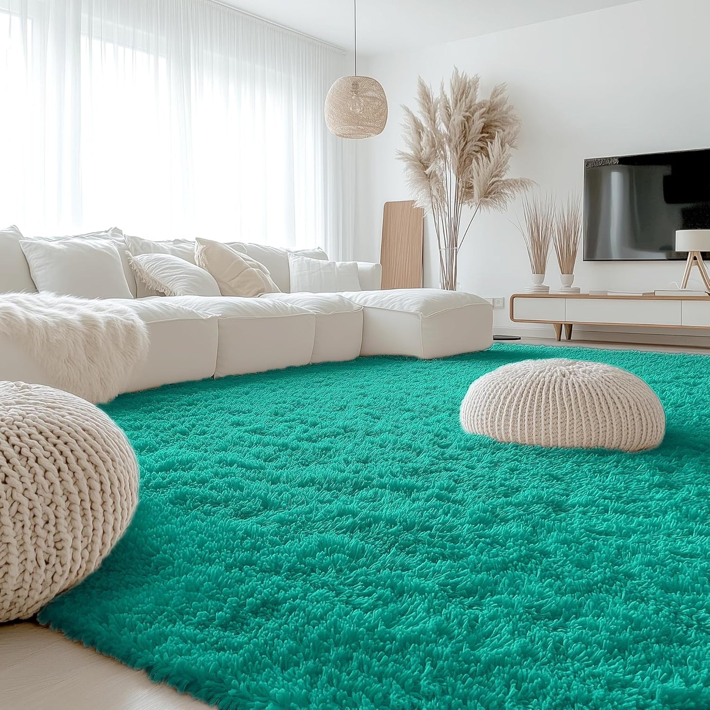 OLANLY Large Area Rug - Soft Fluffy Shaggy Carpet for Living Room & Bedroom | 9x12 Teal Green