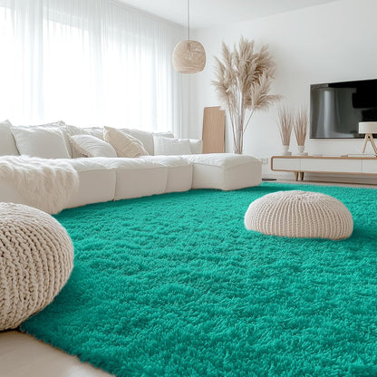 OLANLY Large Area Rug - Soft Fluffy Shaggy Carpet for Living Room & Bedroom | 9x12 Teal Green
