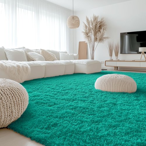 OLANLY 9x12 Machine Washable Large Area Rugs for Living Room, Bedroom, Soft Fluffy Shaggy Bedside Rug, Indoor Floor Carpet for Kids Girls and Boys, Dorms, Nursery, Home Decor Aesthetic, Teal Green