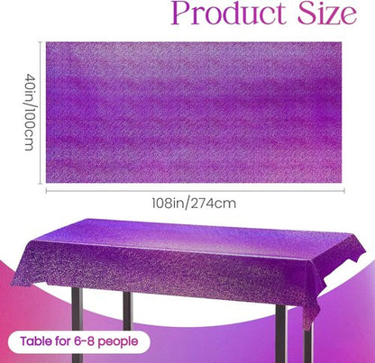 Just Shimmer Holographic Laser Tablecloth - Waterproof & Easy to Clean for Parties | Purple, 1 Count