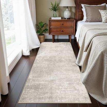 Skiennix Washable Kitchen Runner Rug - Abstract Design, Water Resistant, Non-Slip | 2x5 ft, Beige/Cream