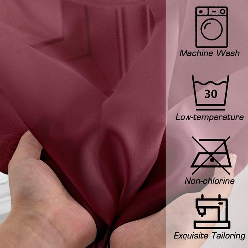 OWENIE Sheer Curtains, Sheer Curtains 78 inch Length 2 Panels Set, Rod Pocket Voile Fimly Sheer Drapes for Living Room/Bedroom, 2pcs, Each 42" W x 78" L, Burgundy