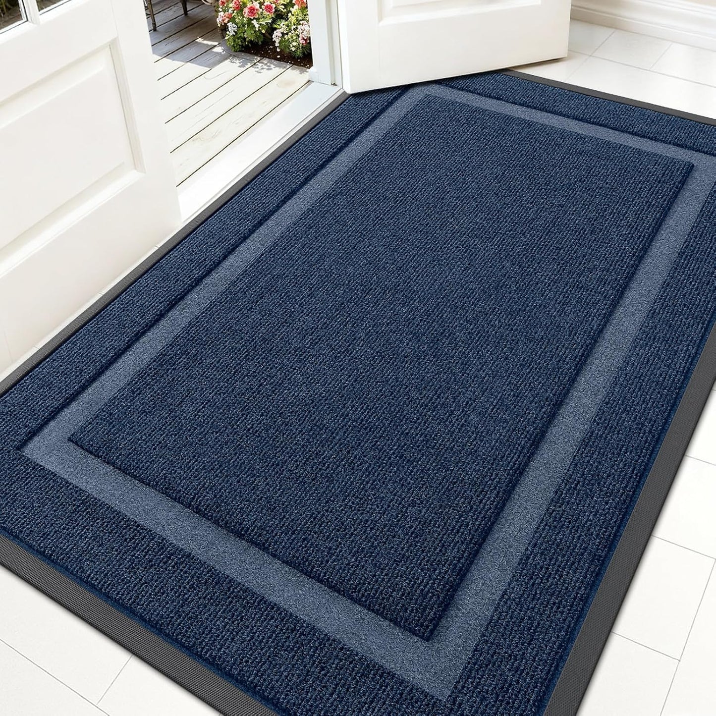 OLANLY Waterproof Front Door Mat - All-Season Indoor/Outdoor Doormat, Easy Clean, 59x35, Blue
