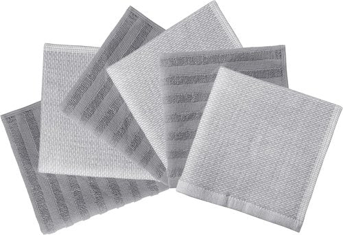 Bumble Premium Dish Cloths - Highly Absorbent 100% Natural Cotton | 13"x13" | 6 Pack - Soft Grey Terry Set