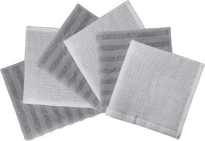 Bumble Premium Dish Cloths - Highly Absorbent 100% Natural Cotton | 13"x13" | 6 Pack - Soft Grey Terry Set
