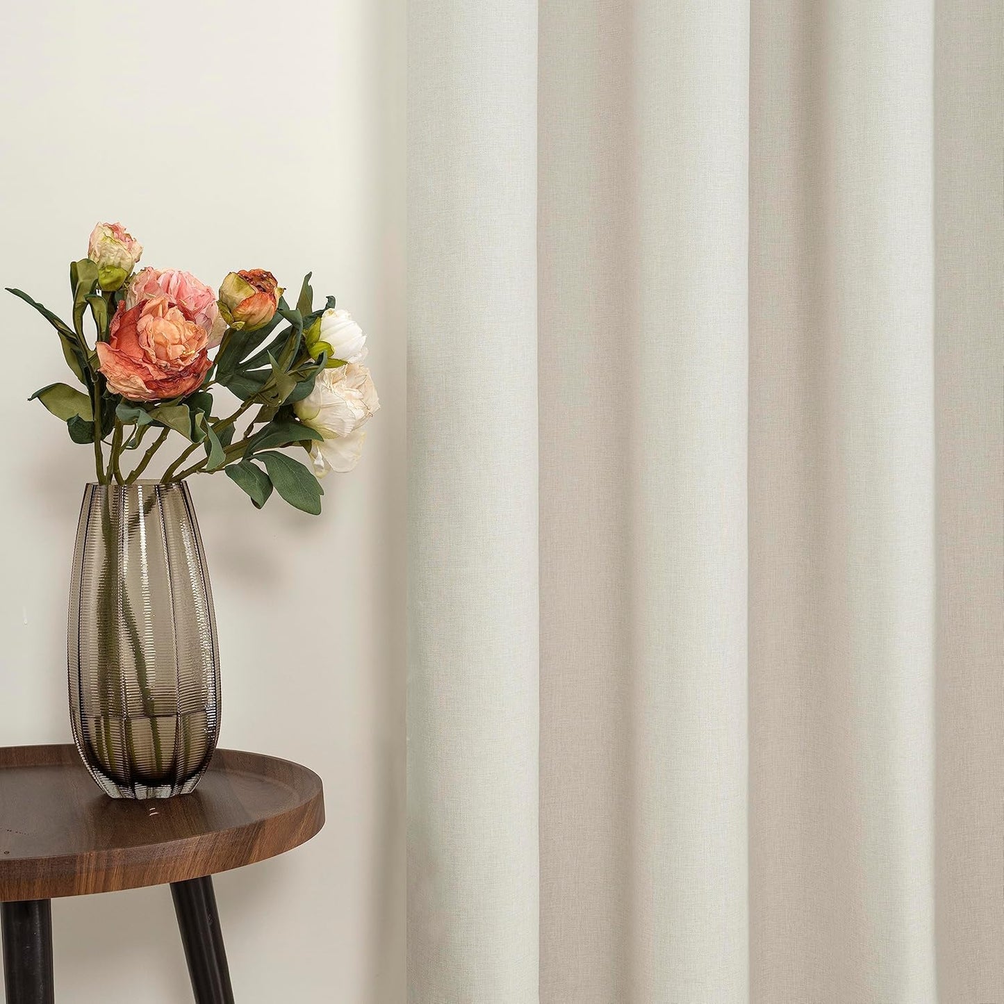 YoungsTex Linen Blackout Curtains - 63-Inch Thermal Insulated Drapes for Full Room Darkening | 2 Panels, Black