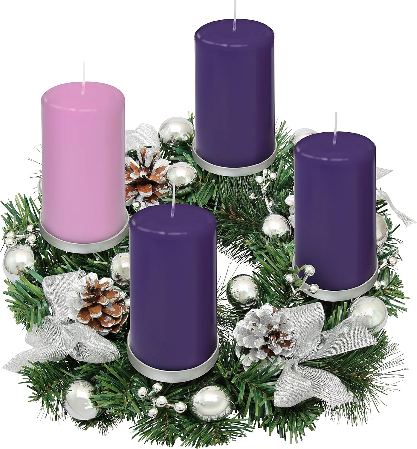 Silver Ribbon Advent Wreath Ring | Elegant Candle Holder for Large Pillar Candles - Christmas Decor