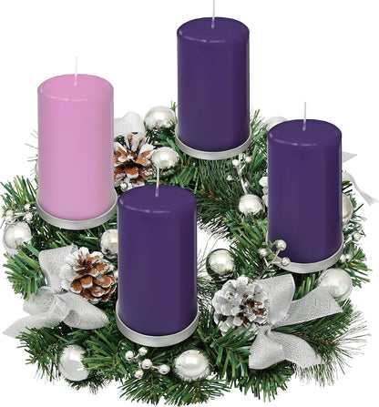 Silver Ribbon Advent Wreath Ring | Elegant Candle Holder for Large Pillar Candles - Christmas Decor