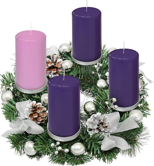 Silver Ribbon Advent Wreath Ring | Elegant Candle Holder for Large Pillar Candles - Christmas Decor
