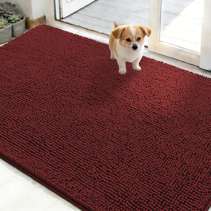 OLANLY Dog Door Mat - Absorbent Non-Slip Washable Doormat for Muddy Paws | 50x30, Quick Dry Chenille, Caramel Russet