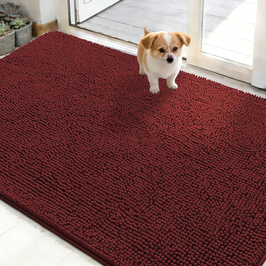 OLANLY Dog Door Mat - Absorbent Non-Slip Mud Mat for Muddy Paws | 48x30, Quick Dry Chenille, Caramel Russet
