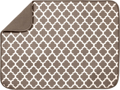S&T INC. XL Dish Drying Mat - Absorbent Microfiber Kitchen Counter Pad | 18” x 24”, Taupe Trellis