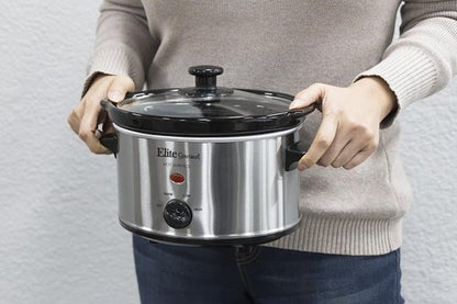 Elite Gourmet MST-275XS Electric Oval Slow Cooker - Adjustable Temperature, 2 Quart, Stainless Steel, Dishwasher Safe Lid