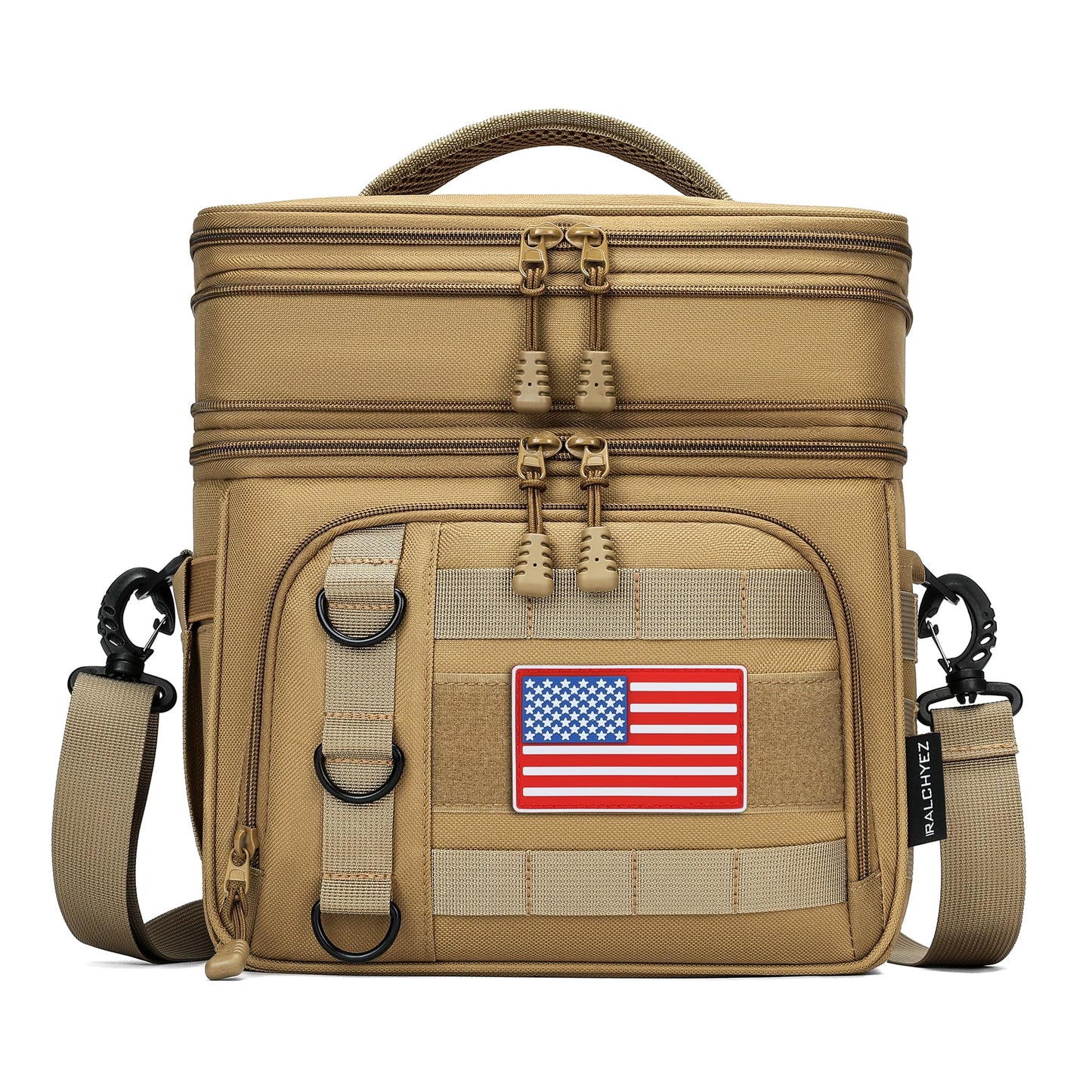 RalChyez Tactical Lunch Box for Men, Large Insulated Lunch Bag Expandable Double Deck Cooler Leakproof Waterproof Lunch Pail for Adult Women Work Office Shifts Picnic Travel Khaki