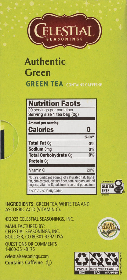 Celestial Seasonings Green Tea, Authentic, Contains Caffeine, 20 Tea Bags (Pack of 6) (Packaging May Vary)