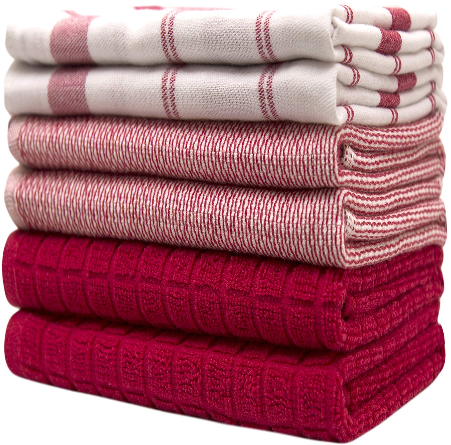 Premium Kitchen Towels (20”x 28”, 6 Pack) – Large Cotton Kitchen Hand Towels – Flat & Terry Towel – Highly Absorbent Tea Towels Set with Hanging Loop (Red Check)