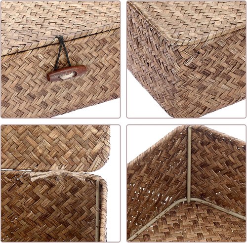 Hipiwe Seagrass Storage Basket - Woven Wicker Organizer with Lid | X-Large for Home Decor & Bathroom