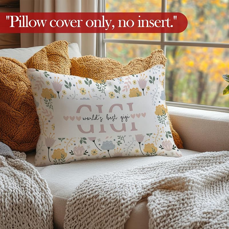 Gigi Gift Pillow Cover – 12x20 Floral Christmas Gift for Grandma, Surname Variation: Gigi