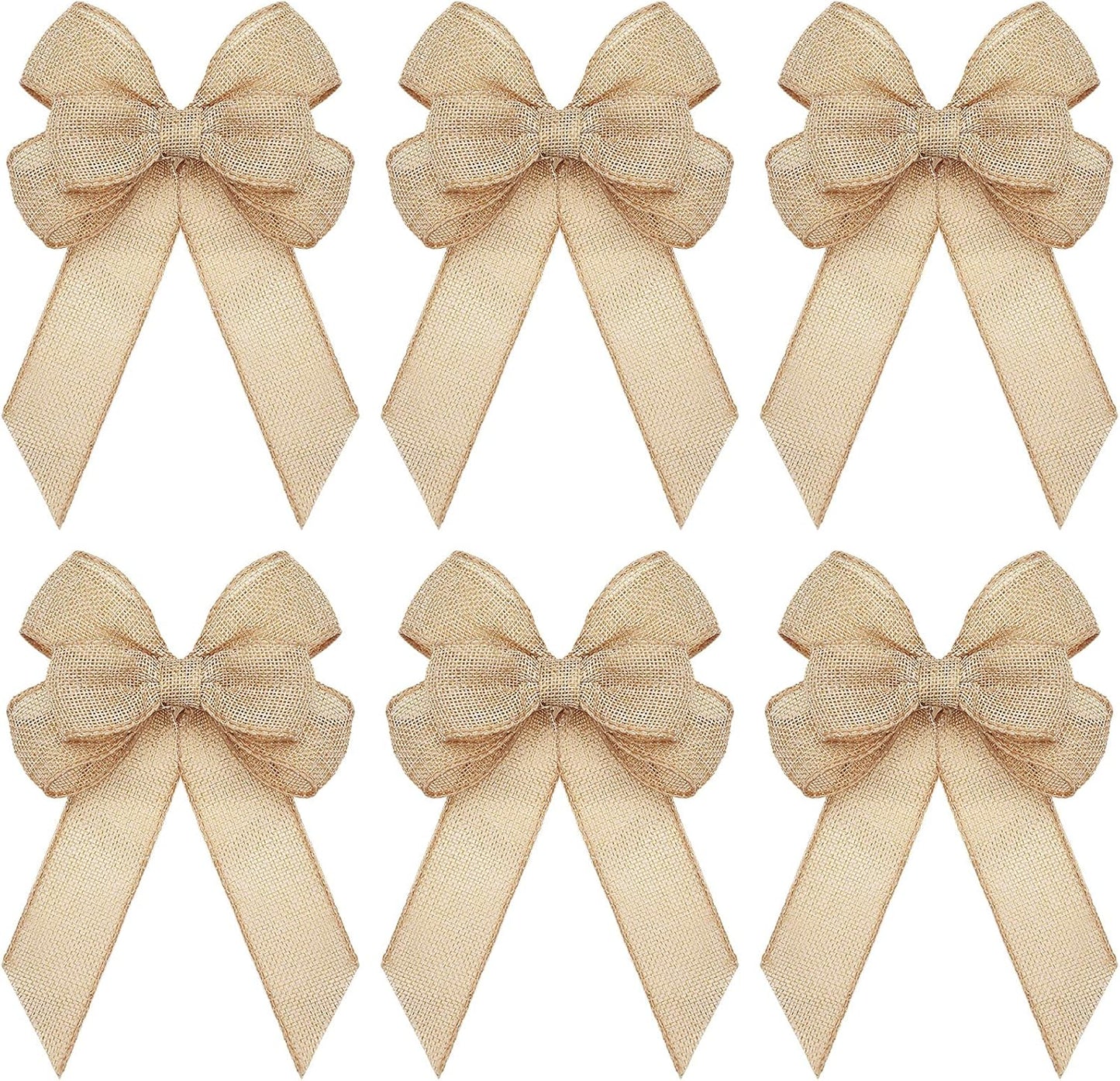 Xinnun Christmas Burlap Bows - Handmade Rustic Ribbon Ornaments for Tree & Wreath Decor | 6 Pcs Beige