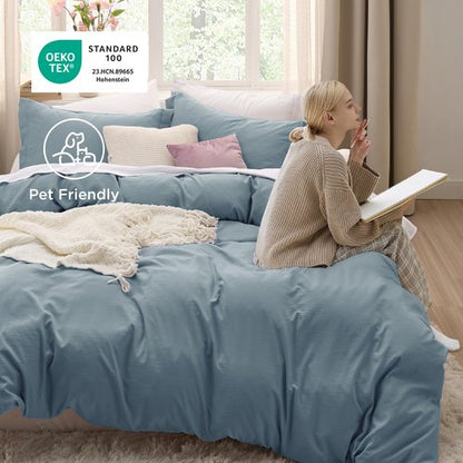 Bedsure Mineral Blue Oversized King Duvet Cover - 3 Pieces Prewashed Cotton-Like Polyester Extra Soft Bedding Set, Includes 1 Duvet Cover 120''x98'' with Zipper Closure & 2 Pillow Shams, No Comforter
