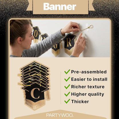 PartyWoo Graduation Decorations - Class of 2026 Black & Gold Banner Set for College & High School Parties | 2-Piece