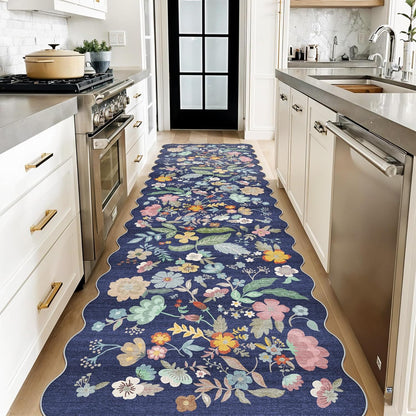 Skiennix 3x10 Long Hallway Runner Rug - Washable Floral Low-Pile Carpet for Entryway & Kitchen | Non-Slip Soft Mat in Purple