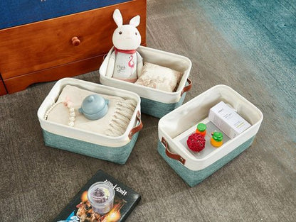 DECOMOMO Small Storage Baskets - Teal & White Closet Organizers for Shelves | 6 Pack Set