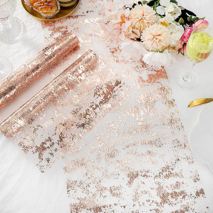 Rose Gold Table Runner Set 3 Pcs 11 x 84 Inch Mesh Sequin Distinctive Elegant