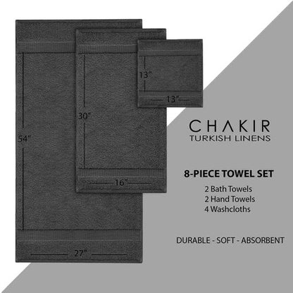 Chakir Turkish Linens | Hotel & Spa Quality 100% Cotton Premium Turkish Towels | Soft & Absorbent (8-Piece Towel Sets, Dark Gray)