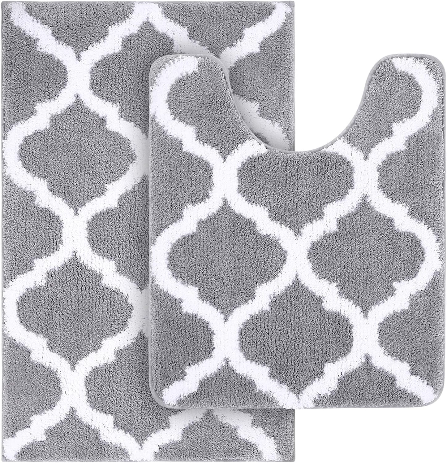 OLANLY Bathroom Rugs Set - 2-Piece Microfiber Bath Mat & U-Shaped Toilet Rug | Non-Slip, Absorbent, Grey (30"x20"+24"x20")