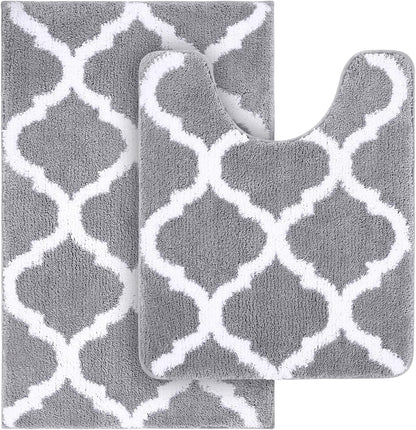 OLANLY Bathroom Rugs Set - 2-Piece Microfiber Bath Mat & U-Shaped Toilet Rug | Non-Slip, Absorbent, Grey (30"x20"+24"x20")