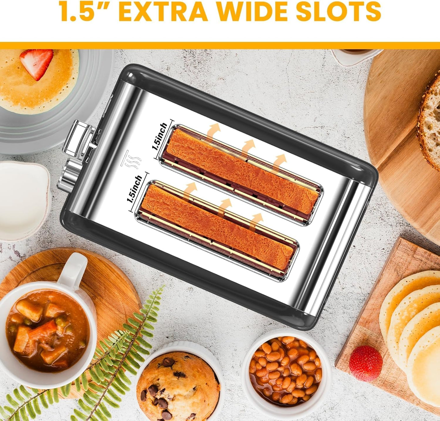 Simple Deluxe 2-Slice Toaster - Stainless Steel with 6 Browning Settings & Extra Wide Slot - Black