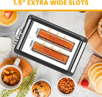 Simple Deluxe 2-Slice Toaster - Stainless Steel with 6 Browning Settings & Extra Wide Slot - Black