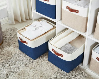 DECOMOMO Storage Baskets - Large Navy Blue & White Fabric Organizers for Shelves | 3 Pack