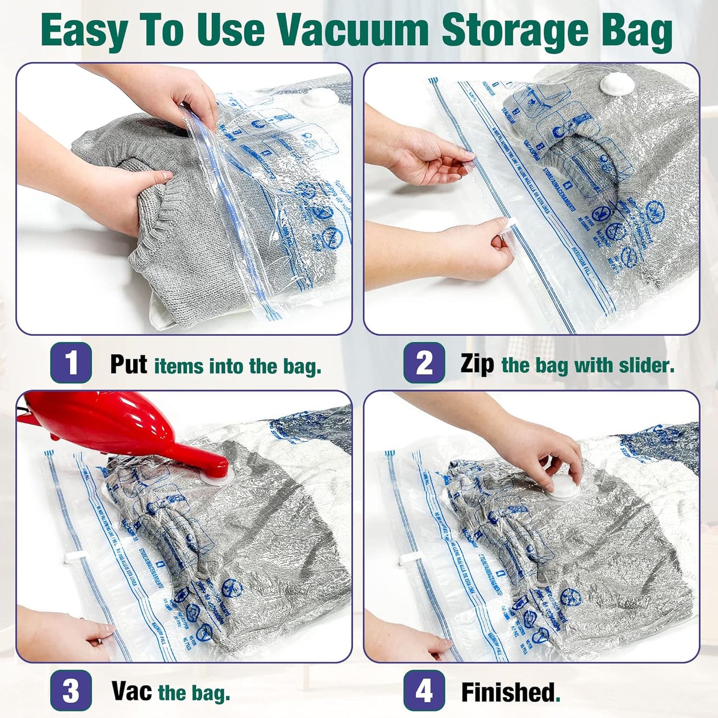 Space Saver - 8 Medium Vacuum Storage Bags for Clothes | Pump Included for Easy Use