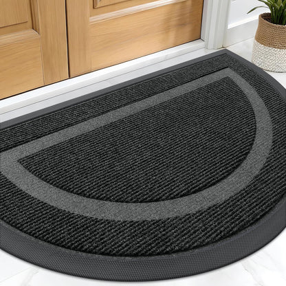 OLANLY Half Circle Door Mat - Waterproof All-Season Indoor/Outdoor Welcome Mat | Low Profile, Easy Clean, 29.5x17, Black