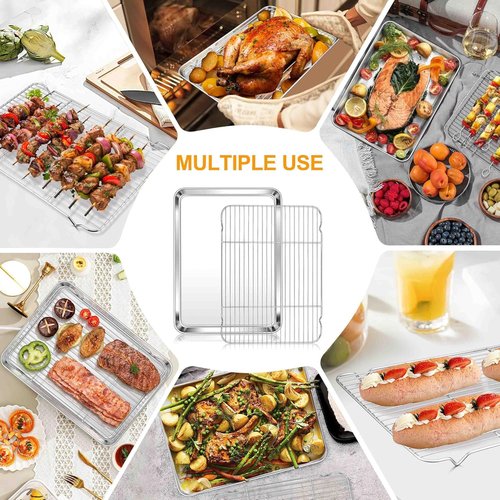 Homikit Baking Half Sheet - Stainless Steel Cookie Sheet with Rack | 18" x 13" Nonstick Oven Tray