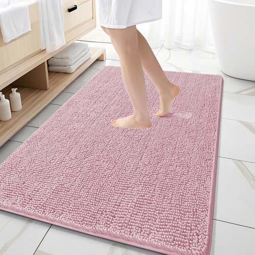 OLANLY Bathroom Rugs 59x35, Extra Soft Absorbent Chenille Bath Rugs, Rubber Backing Quick Dry, Machine Washable Bath Mats for Bathroom Floor, Tub and Shower, Home Decor Accessories, Dusty Rose