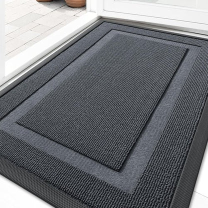 OLANLY Front Door Mat Indoor Outdoor Entrance, Waterproof All-Season, All-Weather Doormat, Sturdy Natural Rubber, Low Profile, Easy Clean Patio Porch Entryway Mat, 71x47, Charcoal Gray