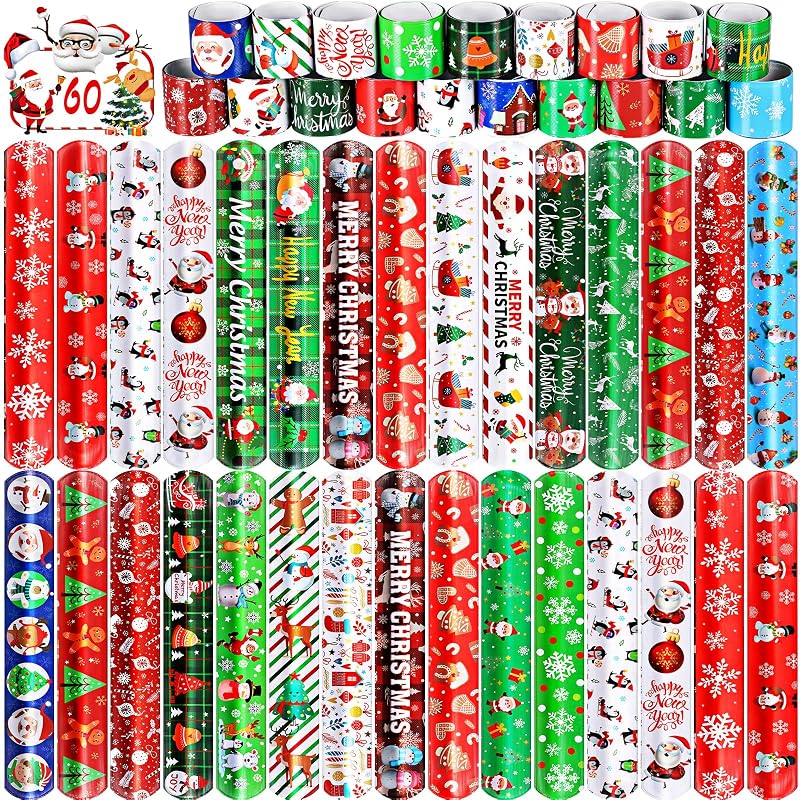 60-Pack Christmas Slap Bracelets - Kids Party Favors, 24 Patterns Variation of THIS listing