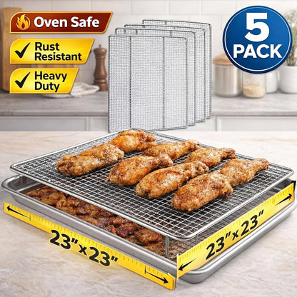 Yaocom 5 Pack Stainless Steel Bakery Screens - Heavy Duty 23 x 23 Inch Cooling Grids for Donuts & Pastries